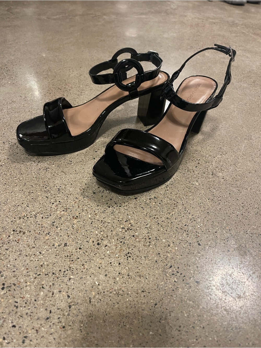 Patent Black Platform Block Heel Sandals
